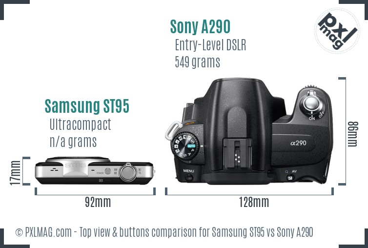 Samsung ST95 vs Sony A290 top view buttons comparison