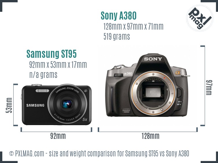 Samsung ST95 vs Sony A380 size comparison