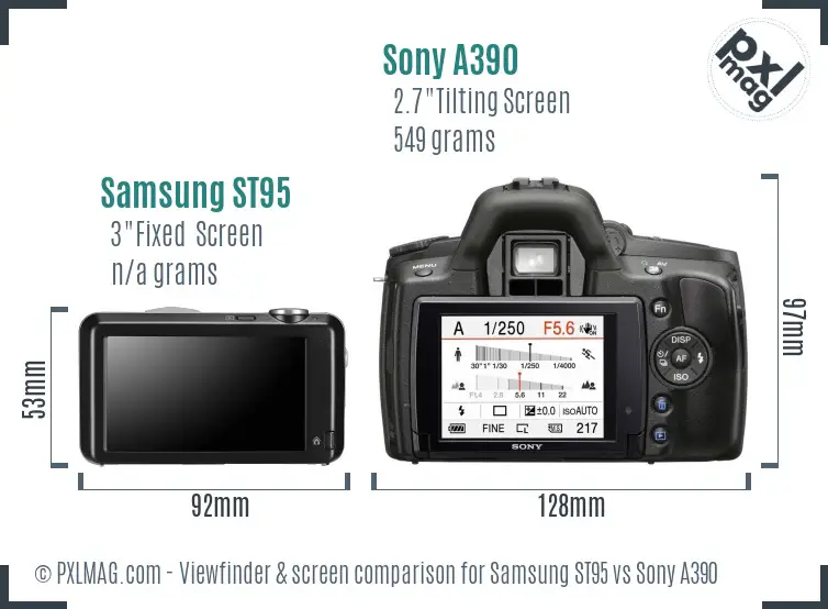 Samsung ST95 vs Sony A390 Screen and Viewfinder comparison Samsung ST95 vs Sony A390 Screen and Viewfinder comparison