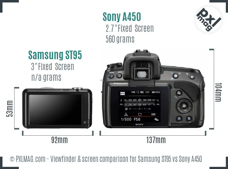 Samsung ST95 vs Sony A450 Screen and Viewfinder comparison