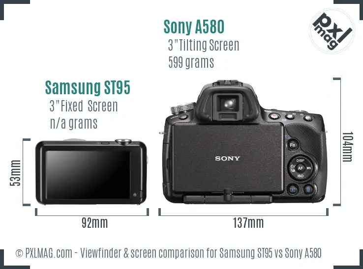 Samsung ST95 vs Sony A580 Screen and Viewfinder comparison