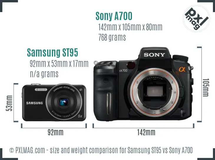 Samsung ST95 vs Sony A700 size comparison