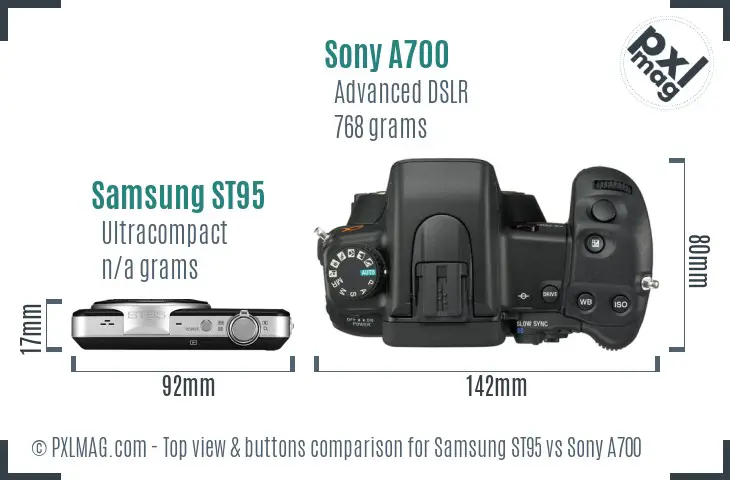 Samsung ST95 vs Sony A700 top view buttons comparison