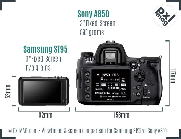 Samsung ST95 vs Sony A850 Screen and Viewfinder comparison