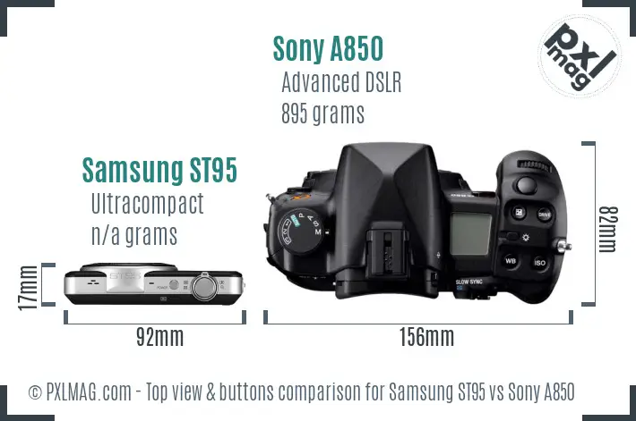 Samsung ST95 vs Sony A850 top view buttons comparison