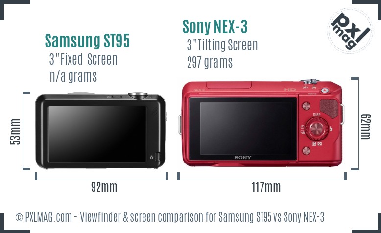 Samsung ST95 vs Sony NEX-3 Screen and Viewfinder comparison