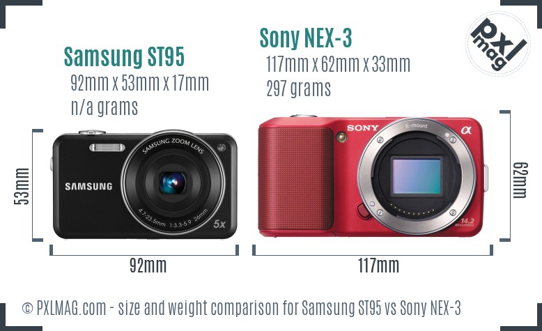 Samsung ST95 vs Sony NEX-3 size comparison