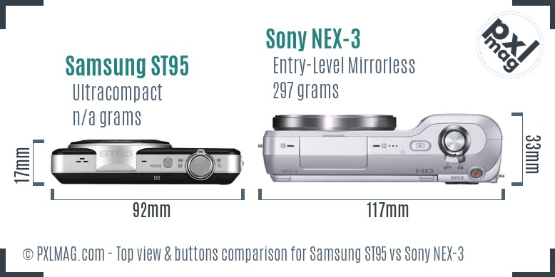 Samsung ST95 vs Sony NEX-3 top view buttons comparison