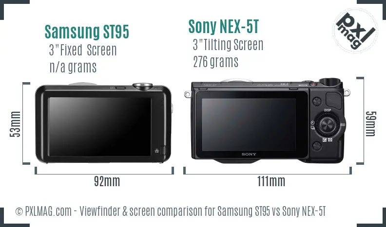 Samsung ST95 vs Sony NEX-5T Screen and Viewfinder comparison