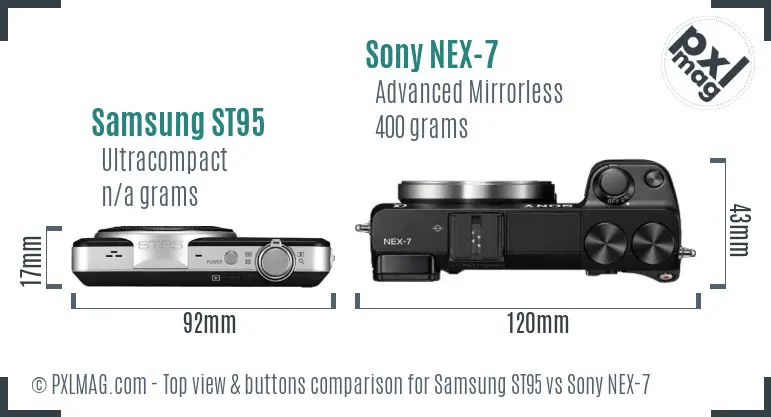 Samsung ST95 vs Sony NEX-7 top view buttons comparison