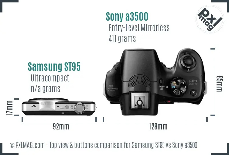 Samsung ST95 vs Sony a3500 top view buttons comparison