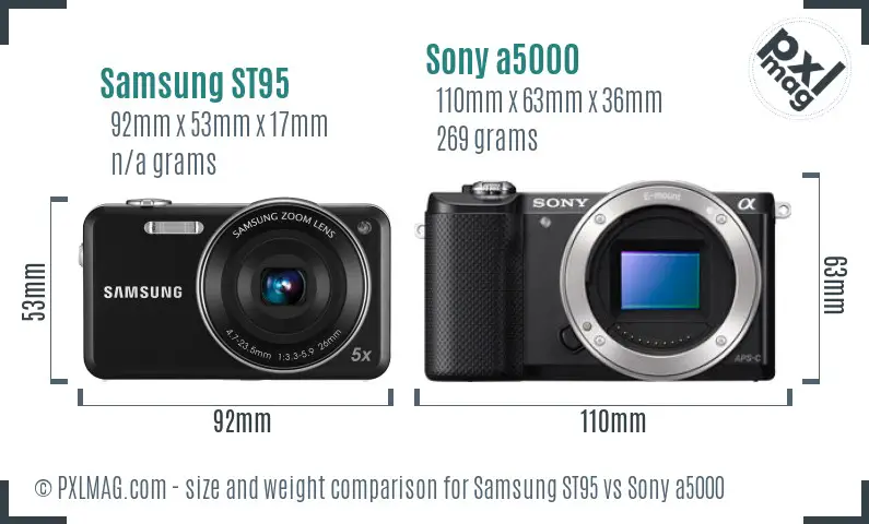 Samsung ST95 vs Sony a5000 size comparison