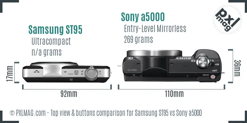 Samsung ST95 vs Sony a5000 top view buttons comparison