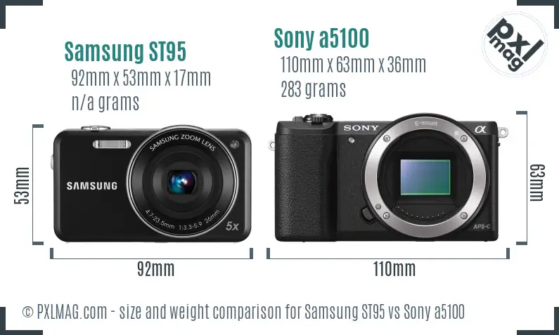 Samsung ST95 vs Sony a5100 size comparison