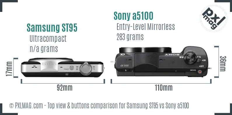Samsung ST95 vs Sony a5100 top view buttons comparison