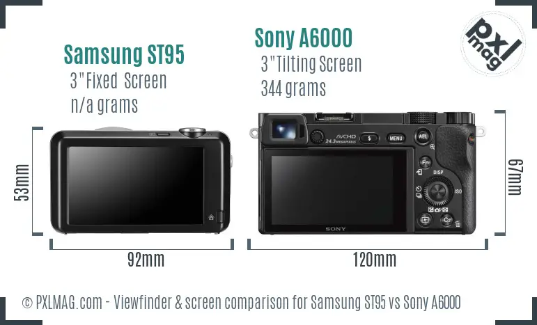 Samsung ST95 vs Sony A6000 Screen and Viewfinder comparison