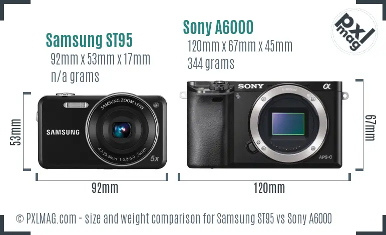 Samsung ST95 vs Sony A6000 size comparison