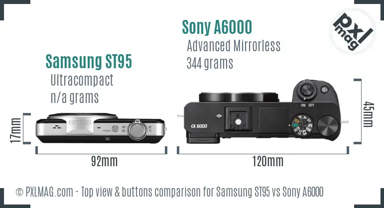 Samsung ST95 vs Sony A6000 top view buttons comparison