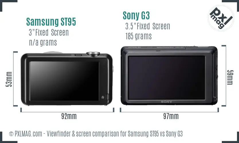 Samsung ST95 vs Sony G3 Screen and Viewfinder comparison