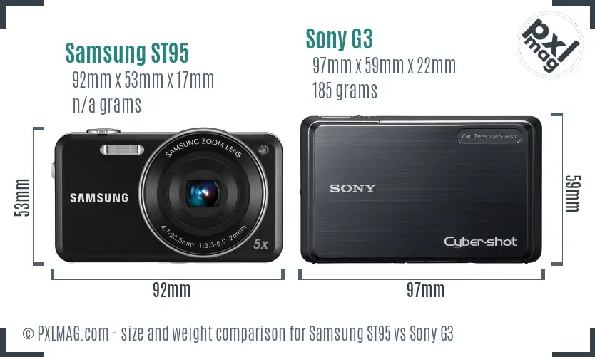 Samsung ST95 vs Sony G3 size comparison