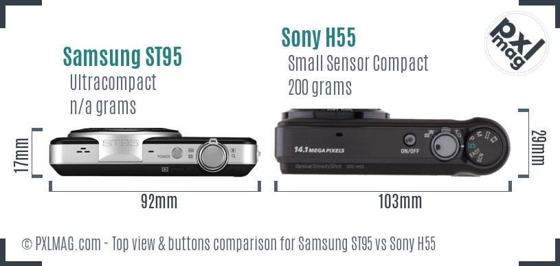 Samsung ST95 vs Sony H55 top view buttons comparison