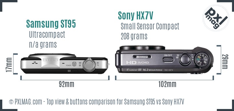 Samsung ST95 vs Sony HX7V top view buttons comparison