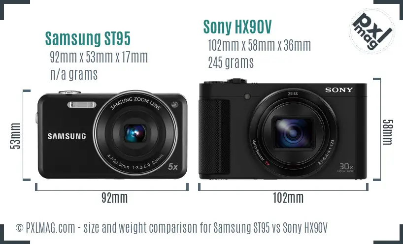 Samsung ST95 vs Sony HX90V size comparison Samsung ST95 vs Sony HX90V size comparison