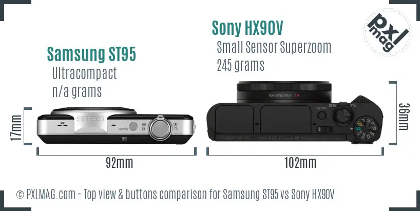 Samsung ST95 vs Sony HX90V top view buttons comparison Samsung ST95 vs Sony HX90V top view buttons comparison