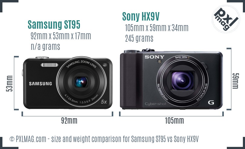 Samsung ST95 vs Sony HX9V size comparison Samsung ST95 vs Sony HX9V size comparison