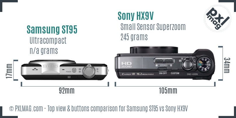Samsung ST95 vs Sony HX9V top view buttons comparison
