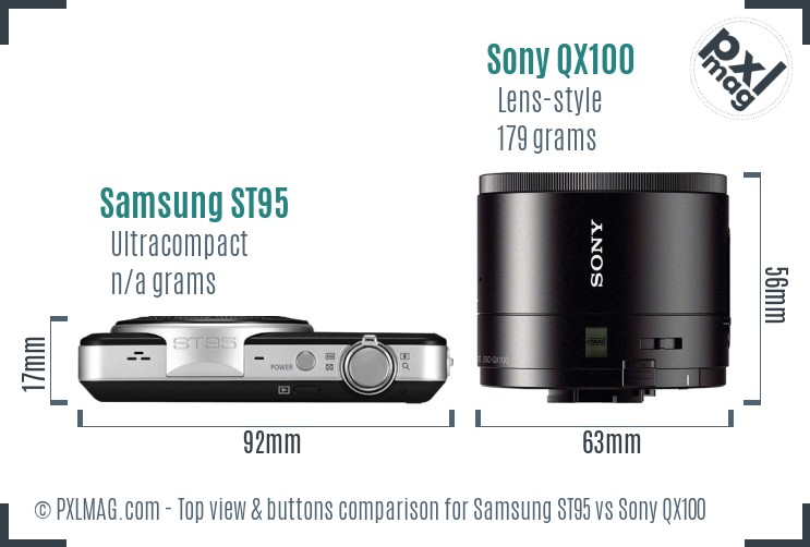Samsung ST95 vs Sony QX100 top view buttons comparison