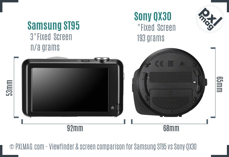 Samsung ST95 vs Sony QX30 Screen and Viewfinder comparison