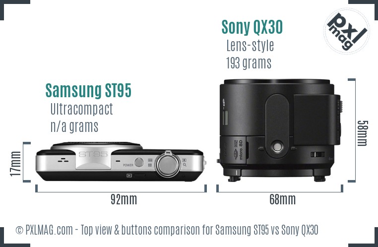 Samsung ST95 vs Sony QX30 top view buttons comparison
