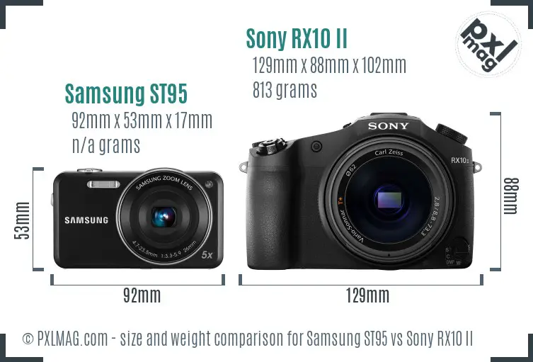 Samsung ST95 vs Sony RX10 II size comparison