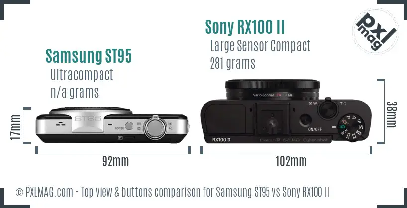 Samsung ST95 vs Sony RX100 II top view buttons comparison