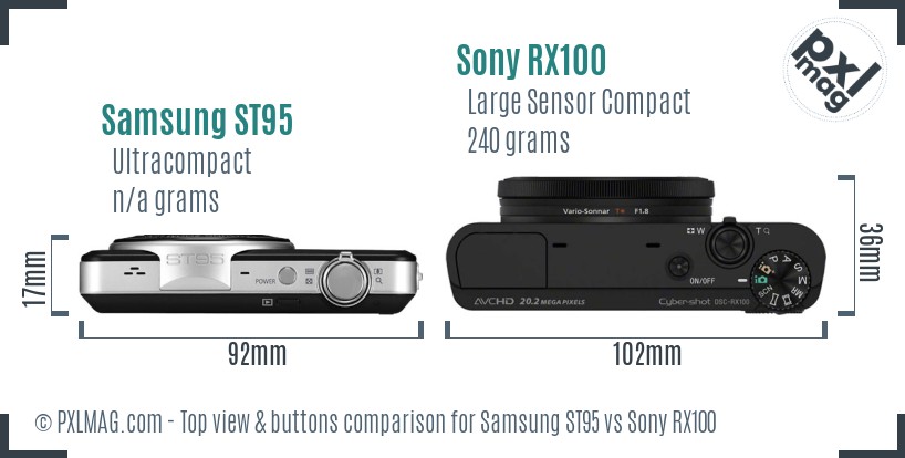 Samsung ST95 vs Sony RX100 top view buttons comparison