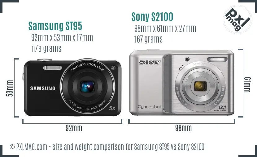 Samsung ST95 vs Sony S2100 size comparison Samsung ST95 vs Sony S2100 size comparison