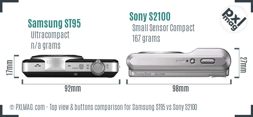 Samsung ST95 vs Sony S2100 top view buttons comparison Samsung ST95 vs Sony S2100 top view buttons comparison