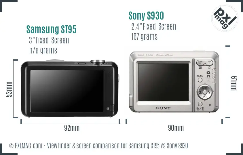 Samsung ST95 vs Sony S930 Screen and Viewfinder comparison