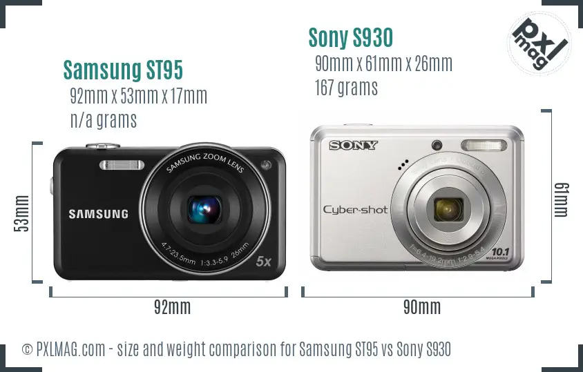 Samsung ST95 vs Sony S930 size comparison