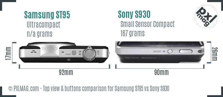 Samsung ST95 vs Sony S930 top view buttons comparison