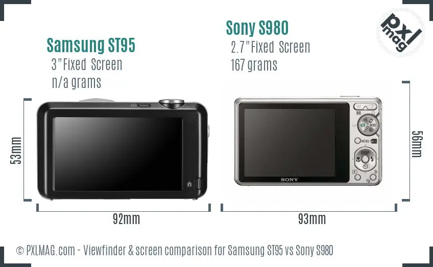 Samsung ST95 vs Sony S980 Screen and Viewfinder comparison