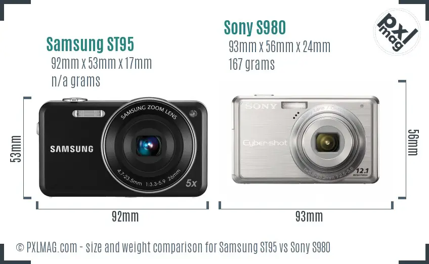 Samsung ST95 vs Sony S980 size comparison