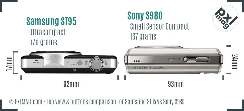 Samsung ST95 vs Sony S980 top view buttons comparison