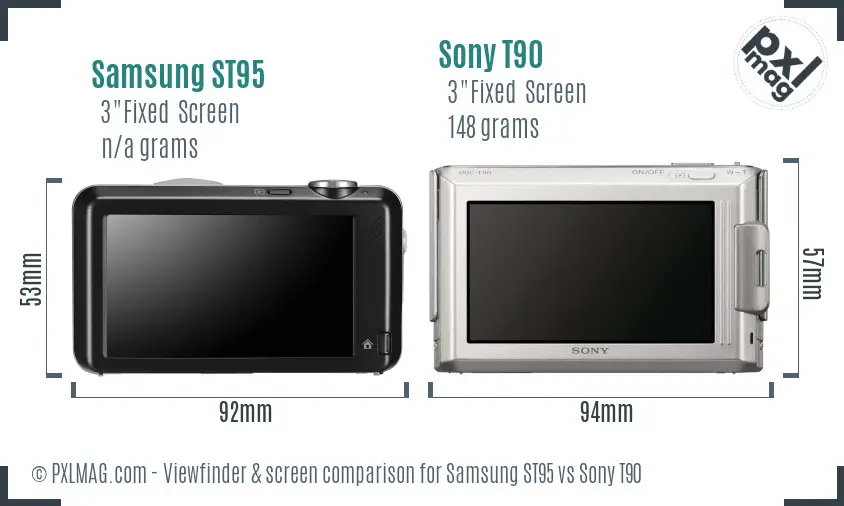 Samsung ST95 vs Sony T90 Screen and Viewfinder comparison