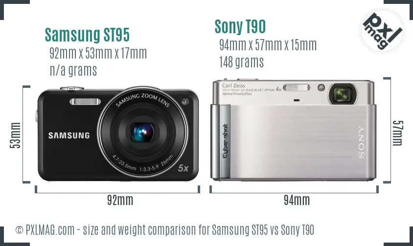 Samsung ST95 vs Sony T90 size comparison