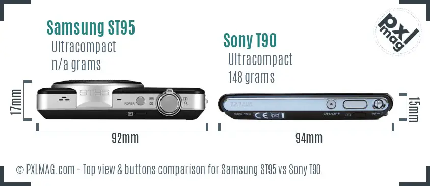 Samsung ST95 vs Sony T90 top view buttons comparison