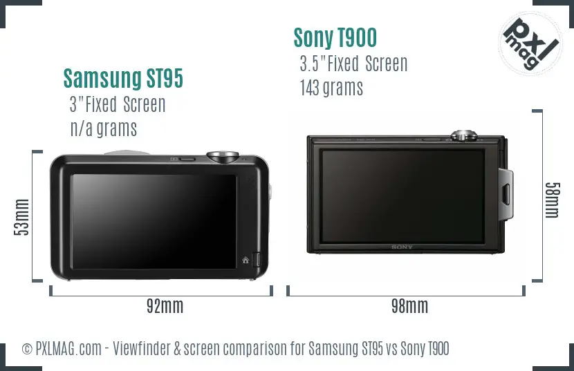 Samsung ST95 vs Sony T900 Screen and Viewfinder comparison