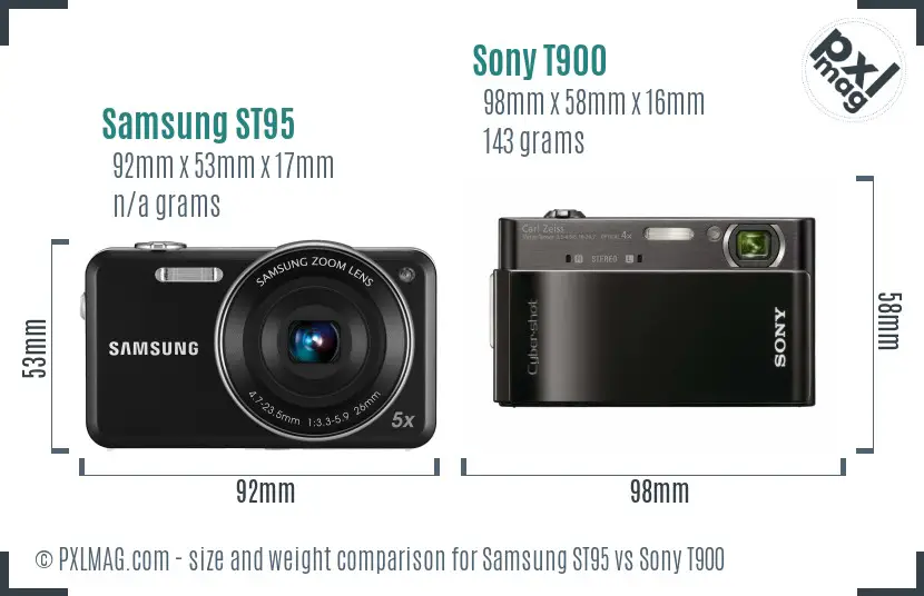 Samsung ST95 vs Sony T900 size comparison
