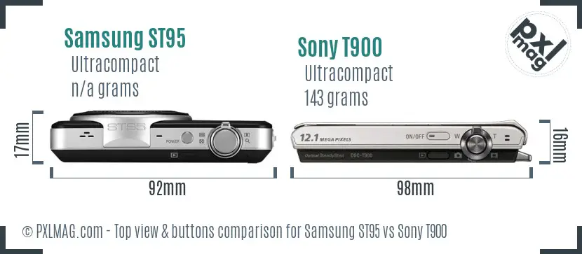 Samsung ST95 vs Sony T900 top view buttons comparison